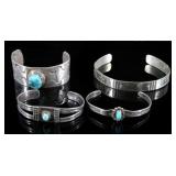 Navajo Sterling Silver & Turquoise Bracelets (4)