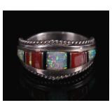 Navajo Opal, Branch Coral & Onyx Silver Ring