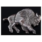 Navajo Sterling Silver Carved Buffalo Brooch