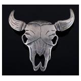Signed Sterling Silver Buffalo Skull Brooch