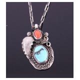 Navajo Sleeping Beauty Turquoise & Coral Necklace