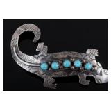 Navajo Sterling Silver & Turquoise Lizard Brooch