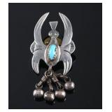 Navajo Sterling Silver & Turquoise Water Bird Pin