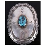 Navajo Signed Lone Mountain Turquoise Belt Buckle