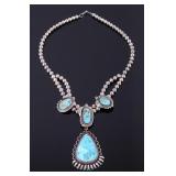 Signed Navajo Bisbee Turquoise Sterling Necklace