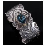 Navajo Signed Lone Mountain Turquoise Bracelet