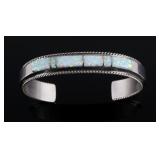 Fran Yazzie Navajo Inlaid White Opal Sterling Cuff