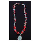 Navajo Branch Coral & Turquoise Nugget Necklace