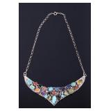 Signed Navajo Multistone Sterling Silver Necklace