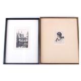 Pair of Original Framed Etchings