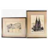 Pair of Original Framed Ink Etchings
