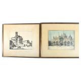 Pair of Original Framed Ink Etchings