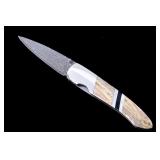 Wooly Mammoth Tooth & Raindrop Damascus Knife