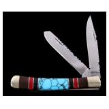 Navajo Turquoise & Coral Inlaid Buffalo Knife