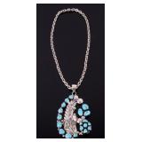 Navajo Signed Sterling Silver & Turquoise Necklace
