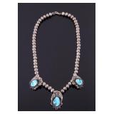 Signed Navajo Sterling & Turquoise Necklace