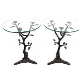 Ornate Cast Iron Glass Top End Table Set