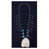 Navajo Carved Bone Pendant & Turquoise Necklace