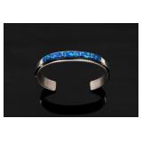 Fran Yazzie Navajo Inlaid Blue Opal Sterling Cuff