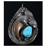Navajo Silver & Turquoise Bear Claw Pendant