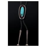 Navajo Silver Shadow Box Turquoise Bolo Tie