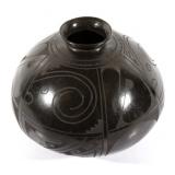 Signed Santa Clara Black Polychrome Pottery Jar