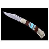 Navajo Turquoise Inlaid Buffalo Pocket Knife