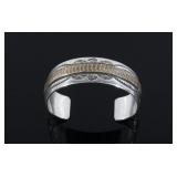 Signed Navajo Sterling Silver & 12K Gold Bracelet