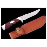 Bear & Son Silver Buffalo Inlaid Knife & Sheath