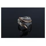 Navajo Signed Sterling Silver & Gold Feather Ring