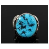 Navajo Signed Turquoise and Sterling Silver Ring