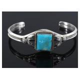 Navajo Signed Sterling Silver & Turquoise Bracelet