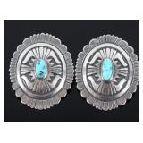 Navajo Signed Sterling Silver & Turquoise Earrings