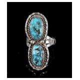 Navajo Sterling Silver & Turquoise Oblong Ring