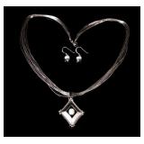 Sterling Silver Fire Opal Necklace and Earrings