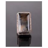 Silver Ring w/ Large Polished Dark Agate Stone