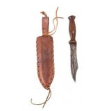 19th Century Hunting Knife and Leather Sheath
