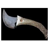 Rustic Curved Knife With Deer Antler Handle