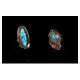 Navajo Turquoise & Coral Sterling Silver Rings