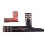 Lakota Sioux & Ojibwa Pewter Inlaid Pipes 19th C.