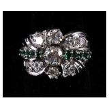Pre-1920 Art Deco Diamond & Emerald 14K Gold Ring