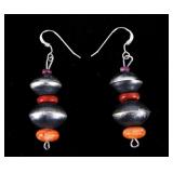 Navajo Sam Begay Silver Coral & Oyster Earrings