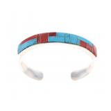 Navajo Mirco-Inlaid Turquoise & Red Spiny Bracelet