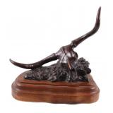 Long Horn Cow Skull Bronze Sculpture by Ted Long