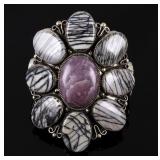 Navajo Sterling Sugalite & Black Zebra Jasper Cuff