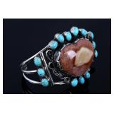 Navajo Heart Cut Agate & Turquoise Bracelet