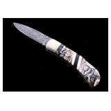 Mammoth Tusk Damascus & Jet Custom Knife