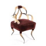 Victorian Era Steer Horn & Velvet Chair