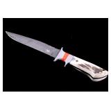 M.T. Knives Sambar Stag & Jasper Damascus Knife