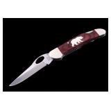 Bear & Son Silver Grizzly Inlaid Knife & Sheath